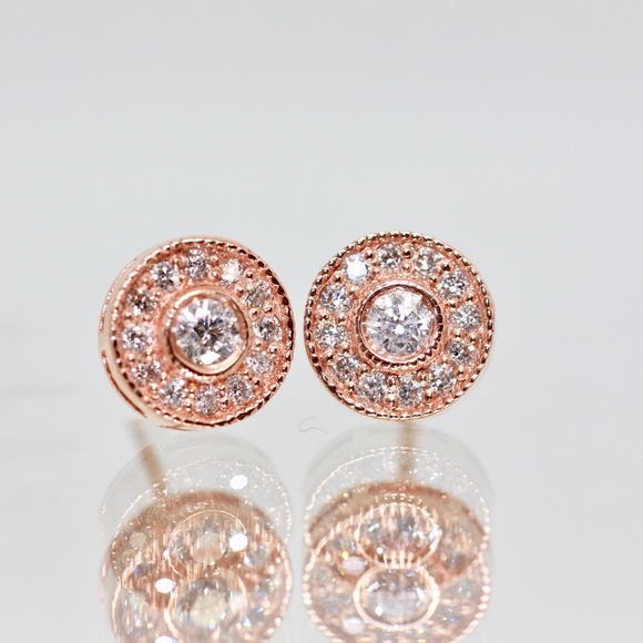 14k Rose Gols Stunning Diamond Studs Earrings